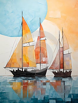 A Painting Of Sailboats On Water