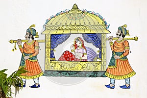 Painting of sedan chair on Udaipur wall