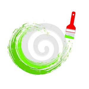 Painting Services Logo. Brush stroke green paint on white background.