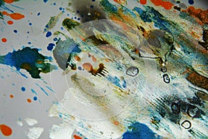 Il dipinto argento acquerello arancia blu cera vivo macchie astratto creativo 