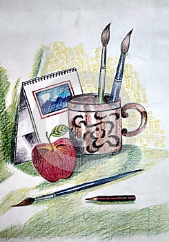 Painting.sketch.Color and tone.Watercolor.Pastel.still life painting.