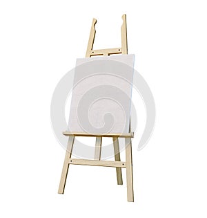 Painting stand wooden easel with blank canvas poster sign board isolated on white background
