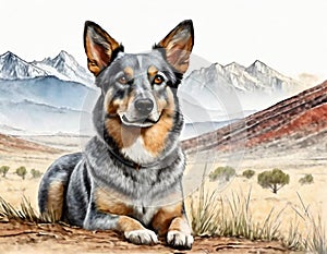 Painting style of an Australian blue cattle dog