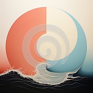 A Painting of a Sun and a Wave in the Ocean Created With Generative AI Technology