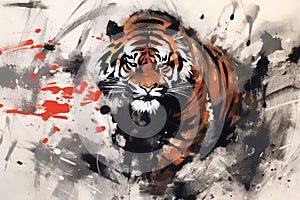 painting of tiger, artistic tiger illustration, abstract tiger