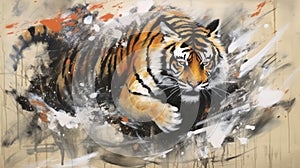 painting of tiger, artistic tiger illustration, abstract tiger