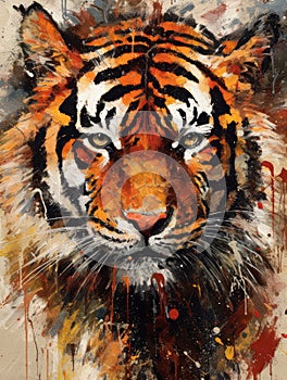 painting of tiger, artistic tiger illustration, abstract tiger