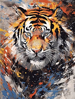 painting of tiger, artistic tiger illustration, abstract tiger