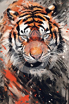 painting of tiger, artistic tiger illustration, abstract tiger