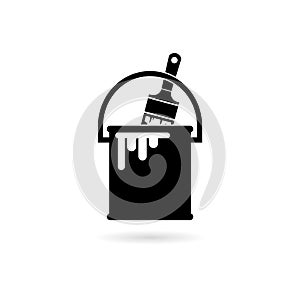 Painting tool flat icon. Paint Brush and Bucket logo