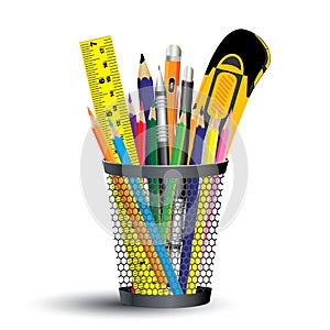 Painting tool in office and school set. Pencil, Ruler and Object tool on white background.