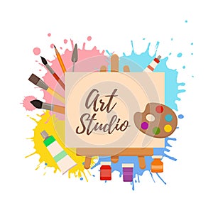 Painting tools elements cartoon colorful vector concept.