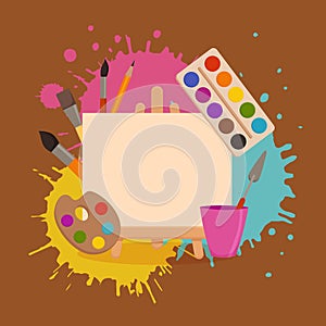 Painting tools elements cartoon colorful vector concept.