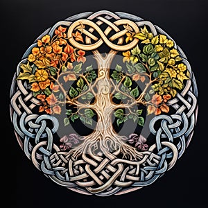 A painting of a tree of life in a circle