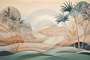 painting tropical simple, abstract, textured, shaded, palm leaves with touches of Faded colors photo