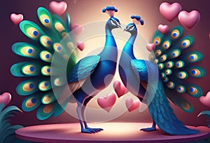 A painting of two peacocks for valentines day Generative AI