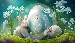 La pintura de dos conejos antes huevos 