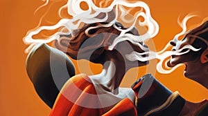 A Painting Of Two Women With White Smoke Coming Out Of Their Mouths. Generative AI