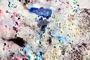 Painting violet pink blue red silver vivid abstract wet paint background. Painting spots.