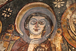 Painting Virgin Mary with Christ child on a part of a dome on display in the National Museum of Egyptian Civilization in Cairo.