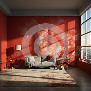 Painting wall red in room of a apartment after reloca