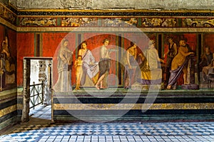 Painting on the walls of the Villa of Mysteries in Pompei, Italy