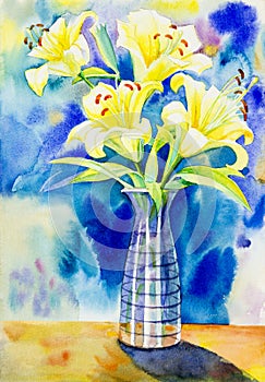 Painting watercolor colorful of beauty bouquet lilly flowers.