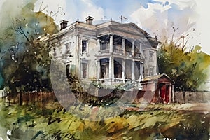 Painting from a watercolor drawing of The White House.