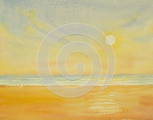 Painting watercolor seascape of sun in summery.