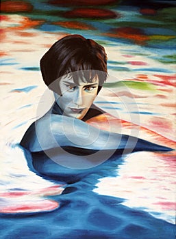 Painting Woman sticking out of water