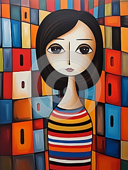 A Painting Of A Woman In A Striped Shirt