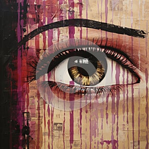 a painting of a womans eye on a wall