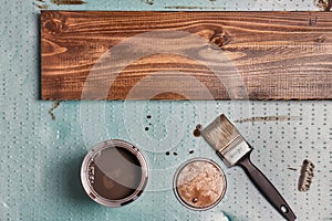Painting wood lumber plank