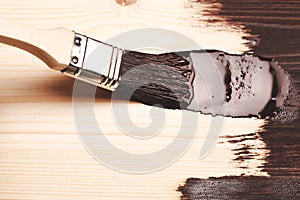 Painting wood with paint brush