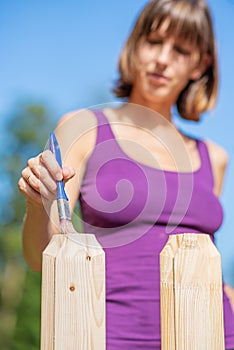 Painting wooden backyard fence with a transparent protective varnish