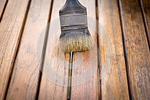 Painting on wooden table closeup