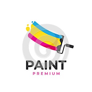 Painting work logo paint roller brush with colorful paint liquid icon concept illustration