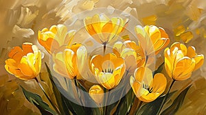 Painting of yellow tulips.