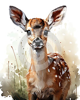 a painting of a young deer with a white spot on it\'s face. generative ai