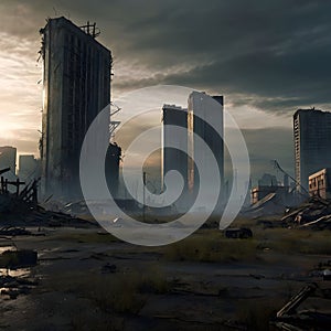 paintingly image of the haunting aftermath of the apocalypse, with barren landscapes and abandoned cities.