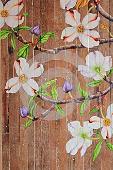 Paintings of flowers on wood floors