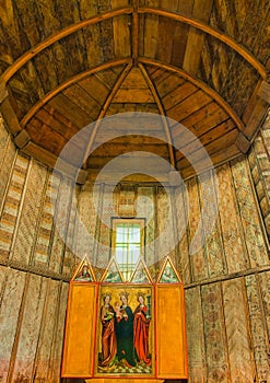 Paintings in the interior of wooden church in the Hervartov vilage