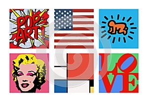 Paintings of the most famous Pop Art Artist, vector editorial illustration