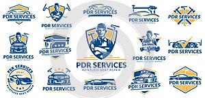 Paintless Dent Repair logo set, PDR service logo pack, vector collection