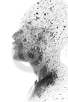 A paintography double exposure portrait of half of a man's profile