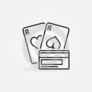 Pair of Aces with Credit Card outline vector icon