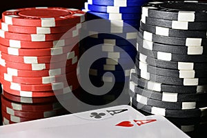 Pair of aces and poker chips