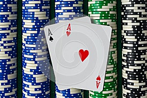 Pair of Aces on Poker Chips