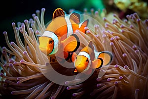 A pair of adorable orange clownfish or clown 2