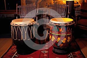 a pair of african-style drums used for kwanzaa celebrations